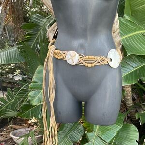 Macramé and beaded and mother of pearl fringe belt